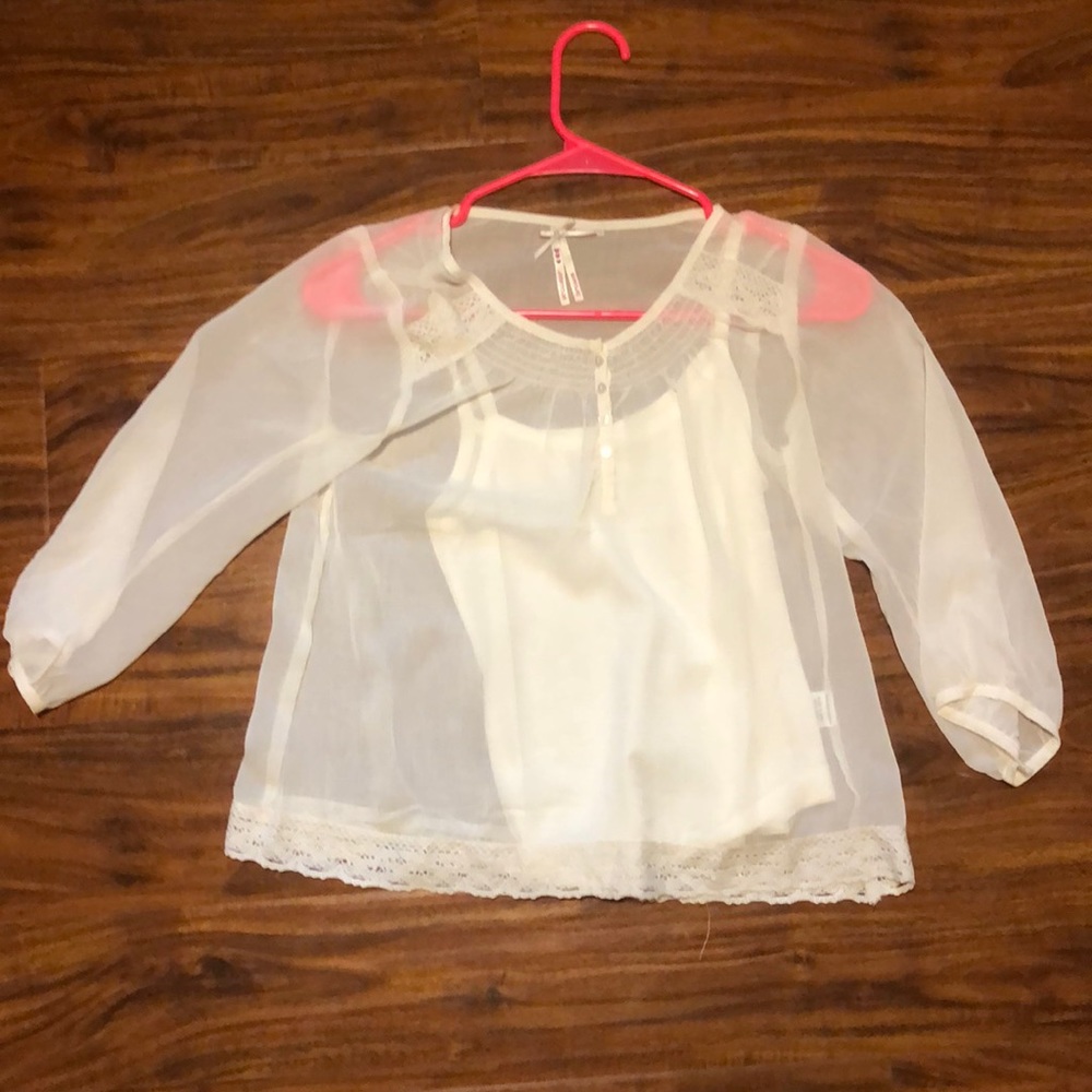 white see through blouse with tank built in